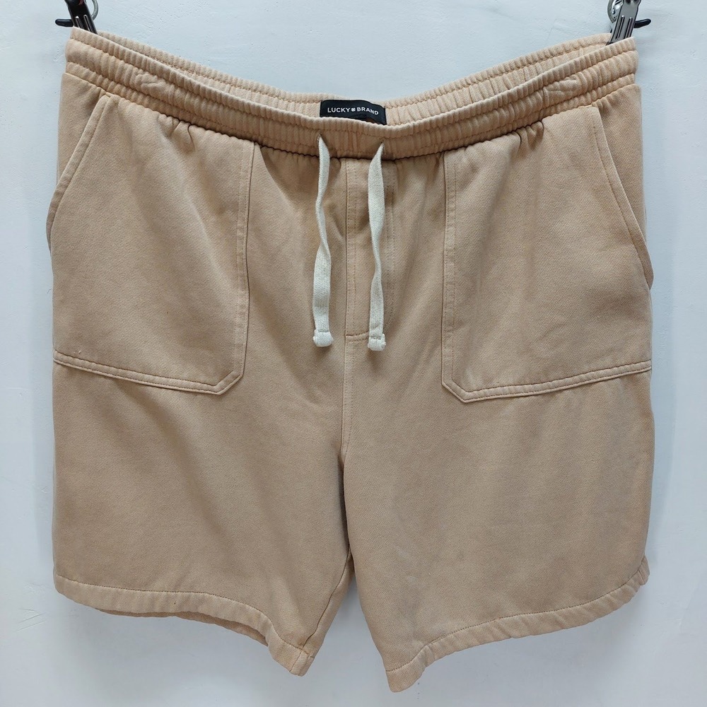 Lucky Brand Fleece Lounge Shorts Women's XL Tan Drawstring Pockets Loungewear